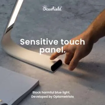 Oculamp by Ocushield Eye Safe Anti Blue Light Desk Lamp, Portable with Touchpad, Dimmable with 3X Color Settings, USB Charging with 20 Hours of Light (Silver)