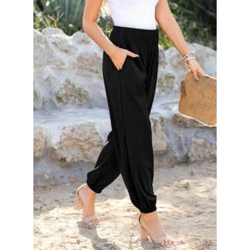 Dokotoo Palazzo Pants for Women Casual Loose High Waist Boho Wide Leg Beach Lounge Soft Flowy Yoga Pants Outfits 2025 Trendy Black XX-Large