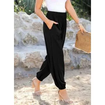 Dokotoo Palazzo Pants for Women Casual Loose High Waist Boho Wide Leg Beach Lounge Soft Flowy Yoga Pants Outfits 2025 Trendy Black XX-Large