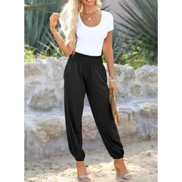 Dokotoo Palazzo Pants for Women Casual Loose High Waist Boho Wide Leg Beach Lounge Soft Flowy Yoga Pants Outfits 2025 Trendy Black XX-Large