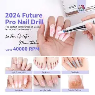 SAVILAND Electric Nail Drill Professional: 2024 Pro Future Tech 40000RPM Nail Drill Kit E File for Acrylic Nails Gel Polish Rechargeable 6000mAh Portable Nail Filer Drill Bits Salon Manicure Pedicure