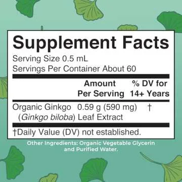 MaryRuth Organics Ginkgo Leaf Liquid Drops | Herbal Supplement | Nootropic | Circulatory System & Nervous System Health | USDA Organic | Non-GMO | Vegan | 60 Servings