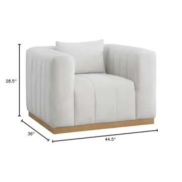 Meridian Furniture 655Cream-C Lucia Collection Modern | Contemporary Upholstered Chair with Rich Cream Linen Textured Fabric, Natural Finish Solid Wood Base, Tufting, 44.5" W x 36" D x 28.5" H, Cream