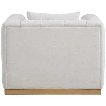 Meridian Furniture 655Cream-C Lucia Collection Modern | Contemporary Upholstered Chair with Rich Cream Linen Textured Fabric, Natural Finish Solid Wood Base, Tufting, 44.5" W x 36" D x 28.5" H, Cream