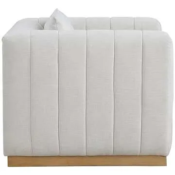 Meridian Furniture 655Cream-C Lucia Collection Modern | Contemporary Upholstered Chair with Rich Cream Linen Textured Fabric, Natural Finish Solid Wood Base, Tufting, 44.5" W x 36" D x 28.5" H, Cream