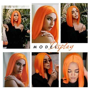 ENTRANCED STYLES Orange Wig Short Bob Wig Middle Part Shoulder Length Cosplay Wigs 12 Inch Synthetic...