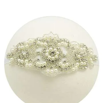 Baptism Headband for Toddler Baby Girl White Rhinestone Headband Accessories (White, 6 Months - 2 Years old)
