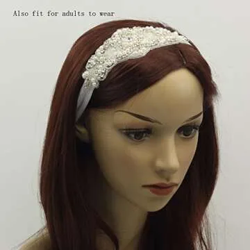 Baptism Headband for Toddler Baby Girl White Rhinestone Headband Accessories (White, 6 Months - 2 Years old)