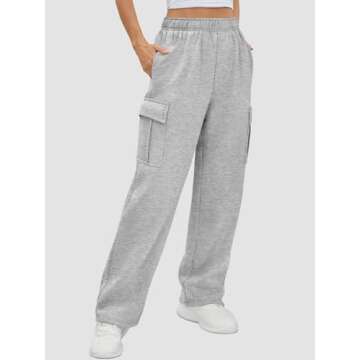 ATHMILE Wide Leg Sweatpants Women Cargo Casual Baggy Fleece High Waisted Joggers Pants Gray