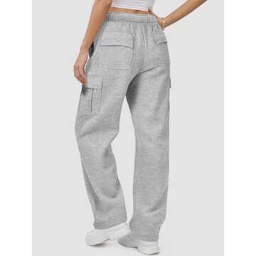 ATHMILE Wide Leg Sweatpants Women Cargo Casual Baggy Fleece High Waisted Joggers Pants Gray