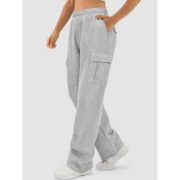 ATHMILE Wide Leg Sweatpants Women Cargo Casual Baggy Fleece High Waisted Joggers Pants Gray