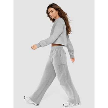ATHMILE Wide Leg Sweatpants Women Cargo Casual Baggy Fleece High Waisted Joggers Pants Gray