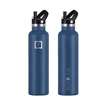 IRON °FLASK Camping & Hiking Hydration Canteens - 3 Lids (Narrow Straw Lid) Leak Proof Vacuum Insulated Stainless Steel - Hot & Cold Double Walled Sports Water Bottle - Twilight Blue, 24 Oz