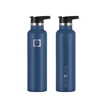 IRON °FLASK Camping & Hiking Hydration Canteens - 3 Lids (Narrow Straw Lid) Leak Proof Vacuum Insulated Stainless Steel - Hot & Cold Double Walled Sports Water Bottle - Twilight Blue, 24 Oz