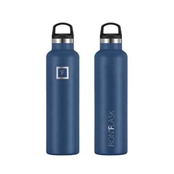 IRON °FLASK Camping & Hiking Hydration Canteens - 3 Lids (Narrow Straw Lid) Leak Proof Vacuum Insulated Stainless Steel - Hot & Cold Double Walled Sports Water Bottle - Twilight Blue, 24 Oz