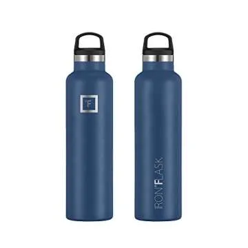 IRON °FLASK Camping & Hiking Hydration Canteens - 3 Lids (Narrow Straw Lid) Leak Proof Vacuum Insulated Stainless Steel - Hot & Cold Double Walled Sports Water Bottle - Twilight Blue, 24 Oz