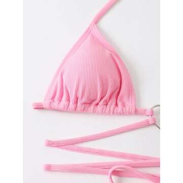 Milumia Women Two Piece Heart Ring Linked Bikini Set Lace Up Tie Halter Swimsuit Pink Small