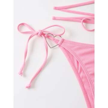 Milumia Women Two Piece Heart Ring Linked Bikini Set Lace Up Tie Halter Swimsuit Pink Small