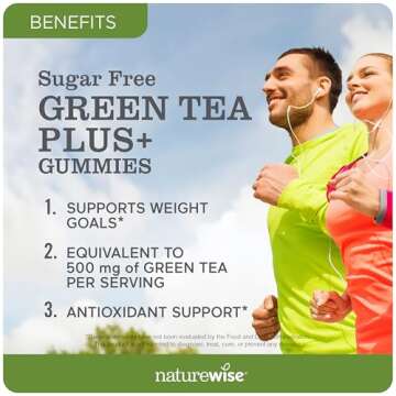 NatureWise Green Tea Gummies - Keto, Sugar Free - Supports Fitness Goals for Women & Men - 500mg Gre...