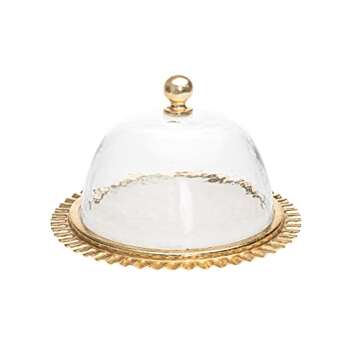 Godinger Cake Tray with Dome Cover Ripple Gold - Marble