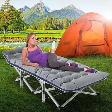 LILYPELLE Folding Camping Cot, Heavy Duty Sleeping Cots with Carry Bag, Double Layer Oxford Portable Travel Camp Cots for Home, Office Nap and Outdoor Beach