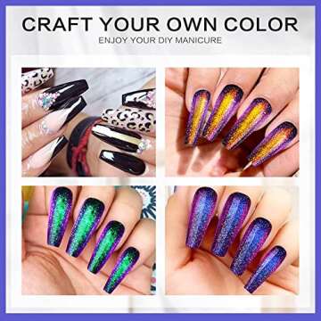 Morovan Gel Nail Polish Kit: 4-Color Chameleon Nail Polish Set with Base & Top Coat - Blue, Green, Orange & Black