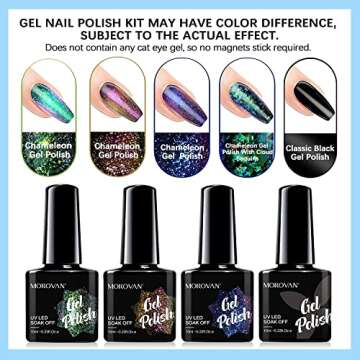 Morovan Gel Nail Polish Kit: 4-Color Chameleon Nail Polish Set with Base & Top Coat - Blue, Green, Orange & Black
