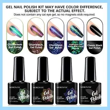 Morovan Gel Nail Polish Kit: 4-Color Chameleon Nail Polish Set with Base & Top Coat - Blue, Green, Orange & Black