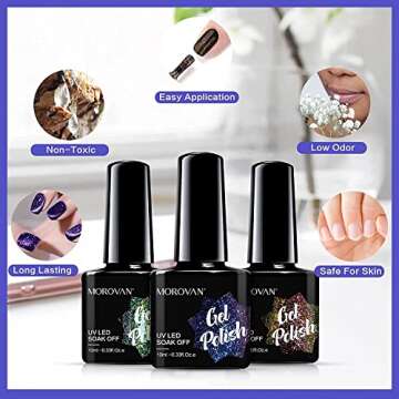 Morovan Gel Nail Polish Kit: 4-Color Chameleon Nail Polish Set with Base & Top Coat - Blue, Green, Orange & Black