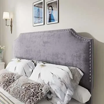 AMERLIFE King Size Bed Frame with 4 Storage Drawers and Headboard, King Velvet Upholstered Platform Bed with Rivet Curved Adjustable Headboard/Strong Wooden Slats/Easy Assembly/Grey