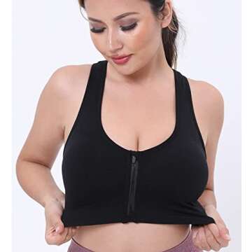 AKAMC Women's Zip Front Sports Bra Seamless Post-Surgery Bra Active Yoga Sports Bras,Large