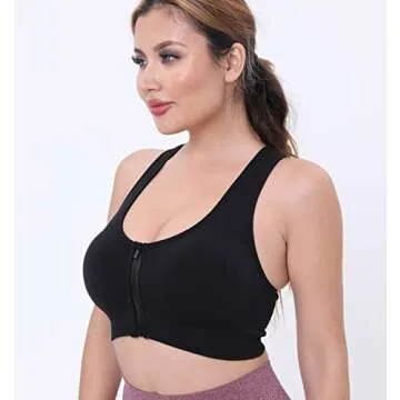 AKAMC Women's Zip Front Sports Bra for Ultimate Comfort