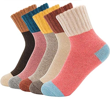 Double Couple 5 Pairs Women Winter Warm Knit Wool Socks Vintage Casual Cozy Crew Socks Comfy Boot So...
