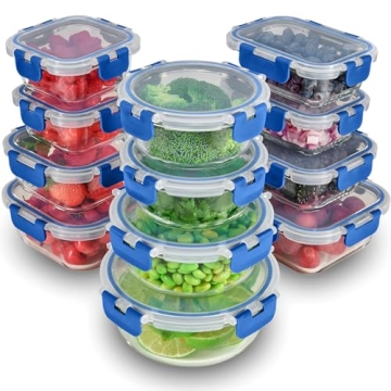 FineDine 24 Piece Glass Storage Containers with Lids - Leak Proof, Dishwasher Safe Glass Food Storag...