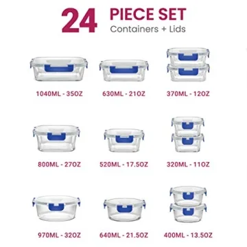 FineDine 24 Piece Glass Storage Containers - Leak Proof
