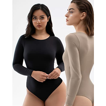 PUMIEY Women's Long Sleeve Body Suit Jet Black Comfort Style
