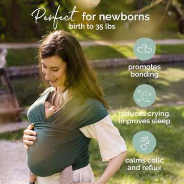 Boba Baby Wrap Carrier Newborn to Toddler - Stretchy Baby Wraps Carrier Hands-Free Baby Carrier Wrap, Carrier Sling, Baby Carrier Newborn to Toddler 7-35lbs (Organic Serenity Rainforest)