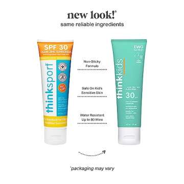 Thinkkids Mineral Sunscreen, SPF 30 Clear Zinc Oxide Sunscreen, 3 Fl Oz, Natural Reef Safe Sunscreen for Kids, Broad Spectrum UVA/UVB Sun Screen
