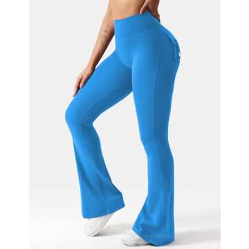 YEOREO Flare Leggings with Pockets for Women Brittany Leggings Workout Leggings for Women Butt Lifting Gym Yoga Leggings Blue L