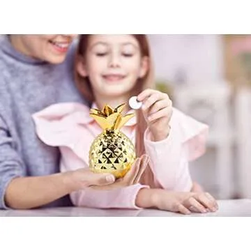 iefoah Pineapple Girls Piggy Bank Ceramic Pineapples Shape Cans Decorative Kids Adults Piggy Bank for Home Bedroom Party Decorations Valentine's Day Kid's Birthday Gifts (Gold)