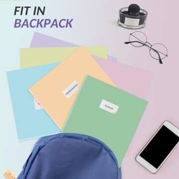 Sooez 6Pack Folders with Pockets, Pastel Colors, Heavy Duty Pocket Folders, Plastic Folders with Pockets, 2 Pocket Folders Bulk, File Folders, School Folders Business Folder Office Filing Supplies