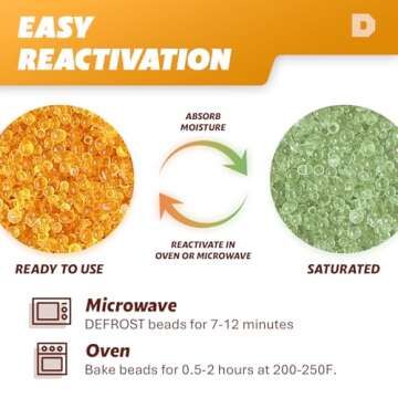 Dry & Dry" [1 Quart Premium Orange Indicating Silica Gel Desiccant Beads(Industry Standard 3-5 mm) - Rechargeable Silica Gel Beads(2 LBS)