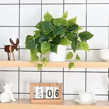 Waipfaru Faux Plants Indoor with Plastic Pots, Realistic Small Fake Plants, Fake Plants with Pothos, Fake Potted Plants, Artificial Plant for Home Shelf Bathroom Kitchen Office Indoor Outdoor Decor