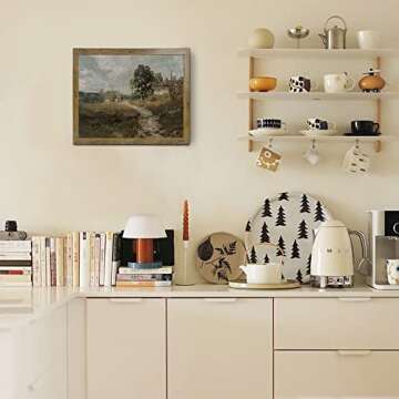 Natural Landscape Art - Vintage Print Country Landscape Painting， Framed Canvas Prints Wall Art Home Decor - Vintage Landscape Art Print Farmhouse Painting