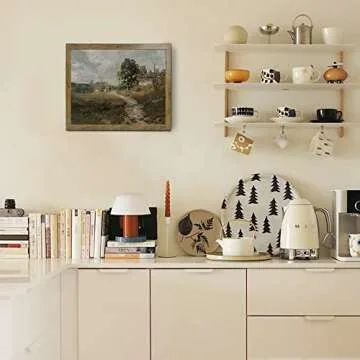 Natural Landscape Art - Vintage Print Country Landscape Painting， Framed Canvas Prints Wall Art Home Decor - Vintage Landscape Art Print Farmhouse Painting