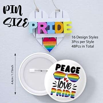 48 Pcs Pride Pins, Gay Lgbtq Stuff Merch Accessories Button Badge Rainbow Lesbian Trans Pansexual Bi...