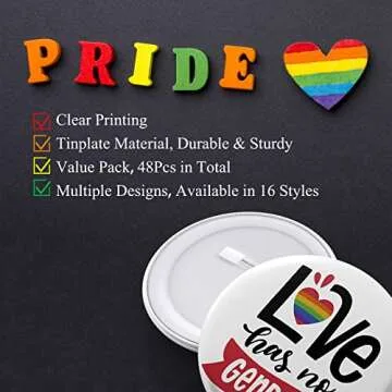 48 Pcs Pride Pins, Gay Lgbtq Stuff Merch Accessories Button Badge Rainbow Lesbian Trans Pansexual Bisexual Pin Month Party Favors Supplies Decorations