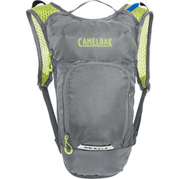CamelBak Mini M.U.L.E. Kids Hydration Backpack for Hiking and Biking - 50oz, Metal Grey/Green