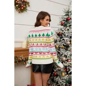 LUBOT Ugly Christmas Sweaters for Women Cute Fuzzy Funny Wintertime and Holiday Parties Knitted Pullover Sweater Colorful Falala Small