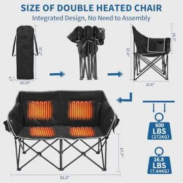 Slsy Heated Double Camping Chair - Portable 2 Person Loveseat with Comfort